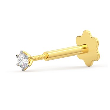 Genuine 10K Gold Nose Stud - 1mm To 3mm Round Brilliant Cut Simulated Diamond, Prong Setting