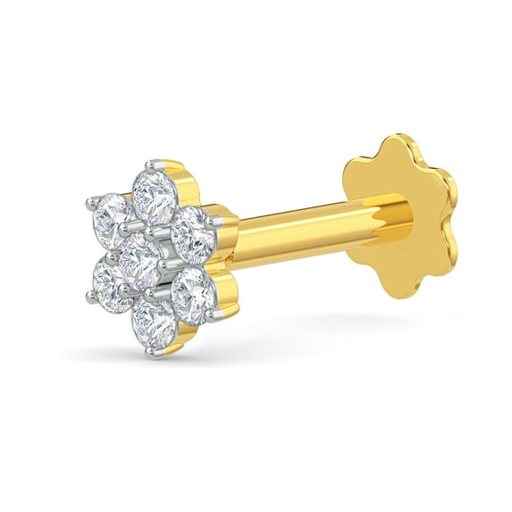 EternalDia 4.25mm Diamond Nose Ring With Screw Back in 14K Yellow Gold 19 Gauge Diamond (GH/I1-I2) Straight nose rings