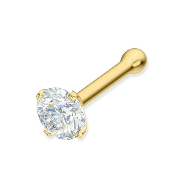 EternalDia IGI Certified Real Diamond Nose Stud With Ball Barbell 14K Gold Nose Stud in 20 Gauge/Diamond Nose Ring Stud Bone Barbell For Women/Diamond Color-I-J, Diamond Clarity- I2-I3, 0.10Ct