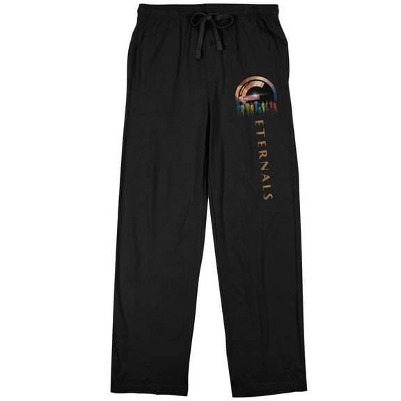 Eternals Movie Title Logo Men's Black Drawstring Sleep Pajama Pants-XXL