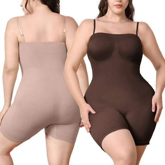 Eternatastic 2 PCS Womens Tummy Control Shapewear Bodysuit Seamless Butt Lifter Body Shaper with Removable Straps