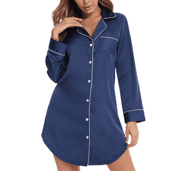 Eternatastic Button Down Nightgowns for Women Long Sleeve Night Shirt Sleep Shirt V-Neck Sleep Dress Pajama Sleepwear