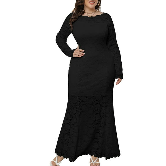 Eternatastic Lace Floral Fishtail Dresses For Women Midi Bodycon XL Black