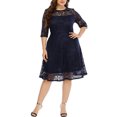 thumbnail image 1 of Eternatastic Lace Floral Half Sleeve Round Neck Cocktail Party Midi Dress Women Plus 4XL Navy Blue, 1 of 6