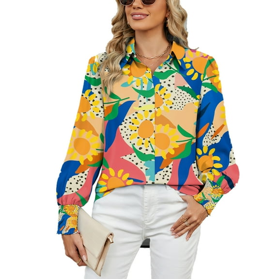 Eternatastic Women 2024 Loose V-Neck Shirts Paisley Print Lantern Sleeve Blouse Tops Button Down Blouses