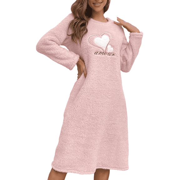 Eternatastic Women Long Sleeve Nightgown Fleece Dresses Thicken Plush Midi Dress Fuzzy Night Shirt Pullover Sweatshirt