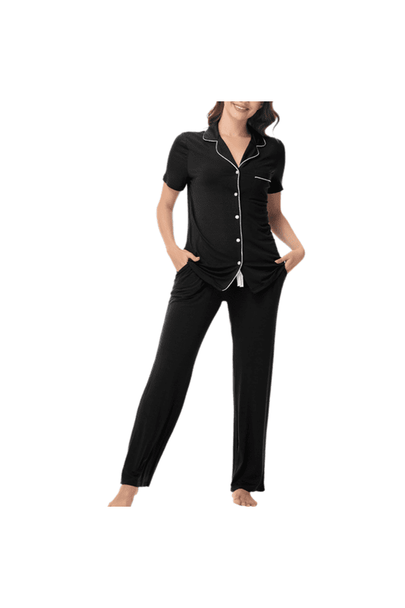 Women Pajama Set Button Down Short Sleeve Sleepwear Night Wear Soft Modal Pj Lounge Sets
