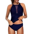 thumbnail image 1 of Eternatastic Women Two Piece Swimsuit High Neck Plunge Mesh Ruched tankini Bathing Suit S Navy Blue, 1 of 4