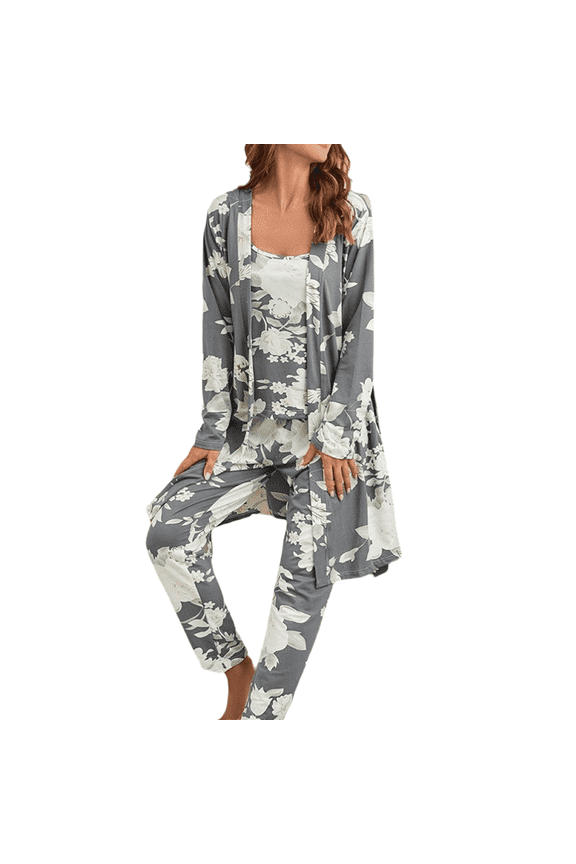 Women's 3 Piece Knit Lounge Set Pajama Long Sleeve Cardigan Sleeveless Top Pants Sweatsuit Pjs Sets