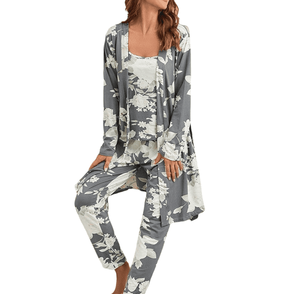 Eternatastic Women's 3 Piece Knit Lounge Set Pajama Long Sleeve Cardigan Sleeveless Top Pants Sweatsuit Pjs Sets