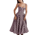 thumbnail image 1 of Eternatastic Women's Dance Dresses Retro Midi Dress Flowy Pleated Check & Floral Printed Party Cocktail Dress with Pockets, 1 of 6
