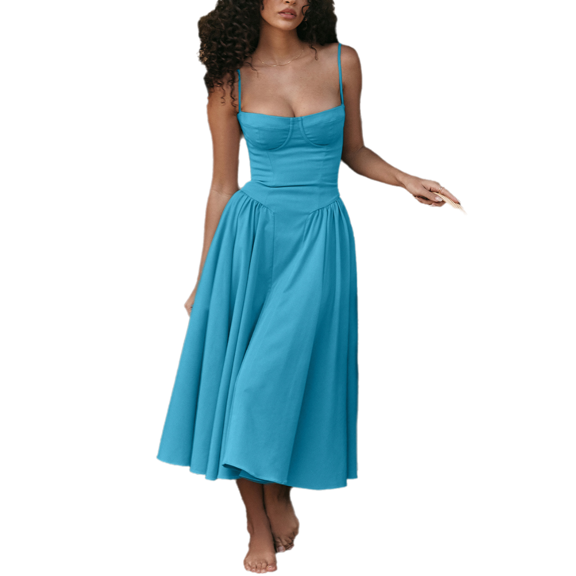 Eternatastic Women's Dance Dresses Retro Midi Dress Flowy Pleated Spaghetti Strap Party Cocktail Dress with Pockets