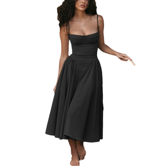 Eternatastic Women's Dance Dresses Retro Midi Dress Flowy Pleated Spaghetti Strap Party Cocktail Dress with Pockets