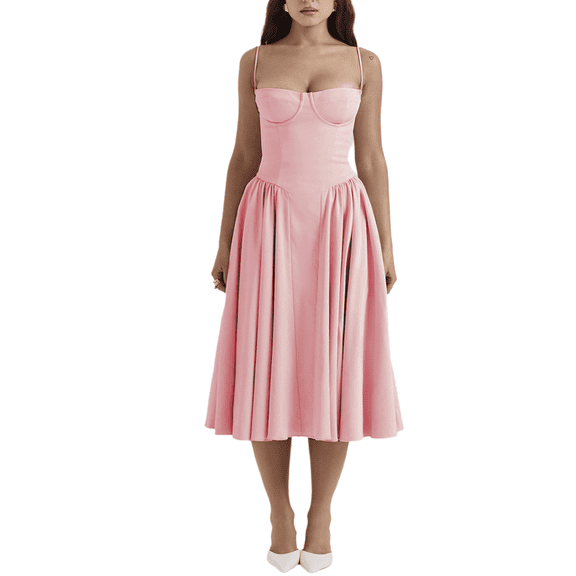 Eternatastic Women's Dance Dresses Retro Midi Dress Flowy Pleated Spaghetti Strap Party Cocktail Dress with Pockets