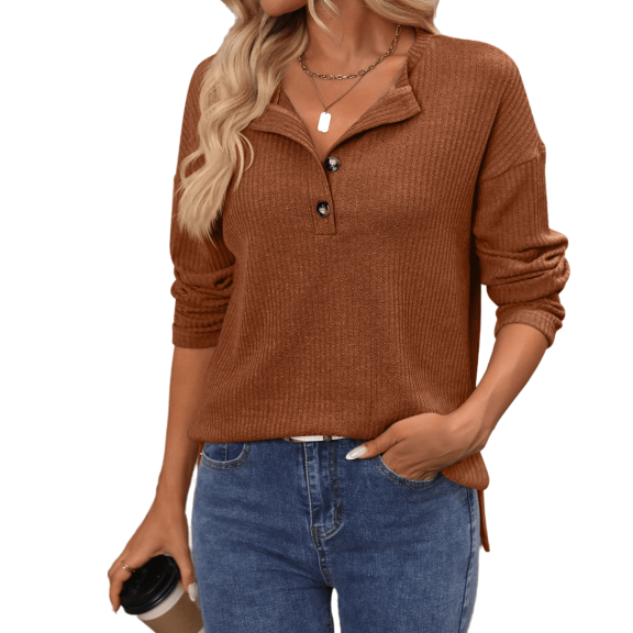 Eternatastic Women's Long Sleeve Henley Tops Pullover Casual Buttons Down Loose Fit V-Neck Tunics Blouses