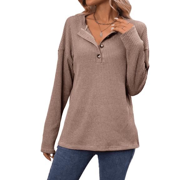 Eternatastic Women's Long Sleeve Henley Tops Pullover Casual Buttons Down Loose Fit V-Neck Tunics Blouses