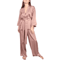 Eternatastic Women's Long Sleeve Satin Silk Pajama Set Belted Sleepwear Silky Pj Sets Nightwear Pjs Loungewear