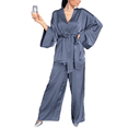 thumbnail image 1 of Eternatastic Women's Long Sleeve Satin Silk Pajama Set Belted Sleepwear Silky Pj Sets Nightwear Pjs Loungewear, 1 of 7