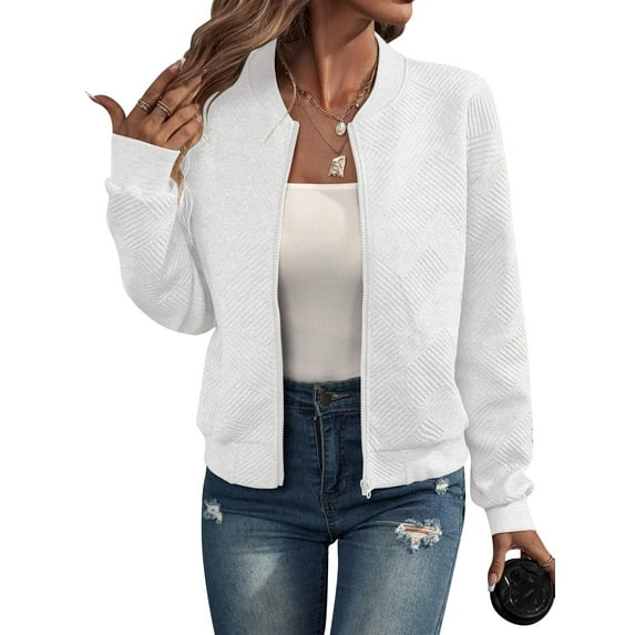 Eternatastic Women's Outerwear Bomber Jacket Zip Up Long Sleeve Baseball Varsity Casual Jackets Stand Collar