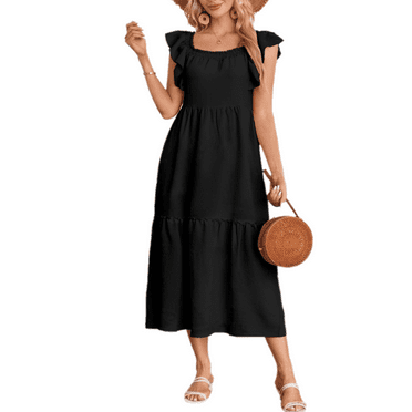 Eternatastic Women's Puff Sleeve Square Neck Mini Dress Off Shoulder Flowy A Line Casual Beach Dresses