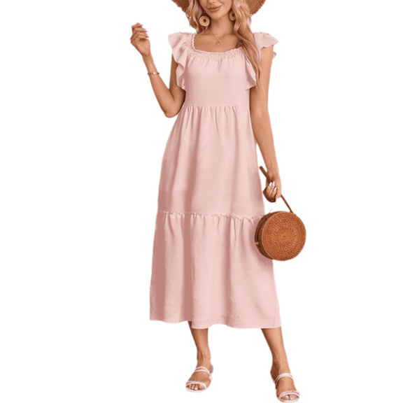 Eternatastic Women's Puff Sleeve Square Neck Mini Dress Off Shoulder Flowy A Line Casual Beach Dresses