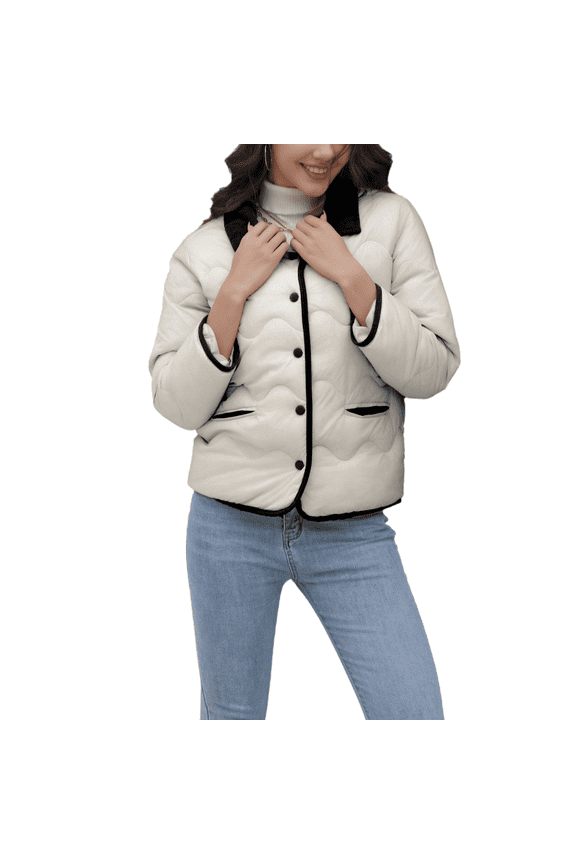 Women's Puffer Jacket Lightweight Quilted Padded Coats Winter Button Down Outwear with Pockets