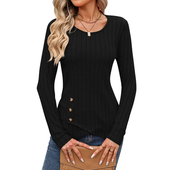 Eternatastic Women's Round Neck Pullover Sweater Knit Blouse Soft Long Sleeve Shirt Tops Slim Fit Blouses Pullover