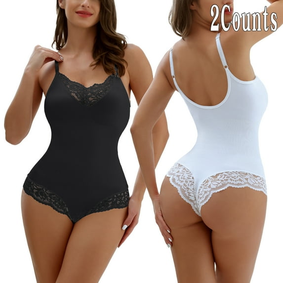 Eternatastic Women's Shapewear Bodysuit Tummy Control Body Shaper Lace Trimmed Sculpting Snatched Waist Body Suit
