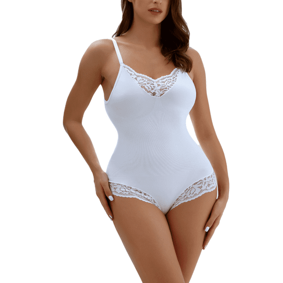 Eternatastic Women's Shapewear Bodysuit Tummy Control Body Shaper Lace Trimmed Sculpting Snatched Waist Body Suit