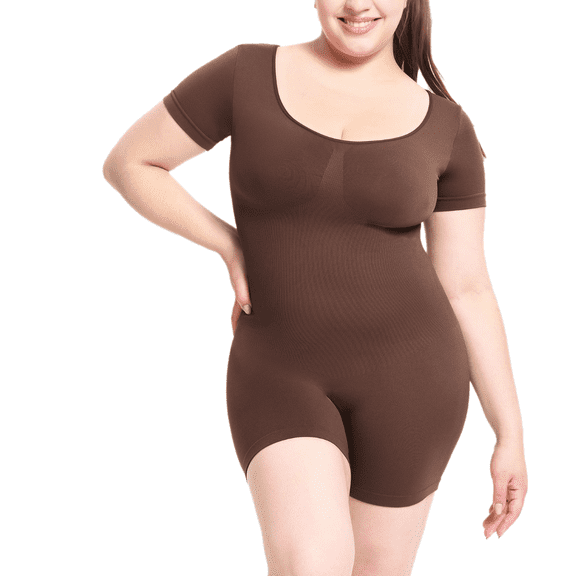 Eternatastic Women's Shapewear Bodysuit Tummy Control Body Shaper Round Neck Tank Tops Short Sleeve Butt Lifter