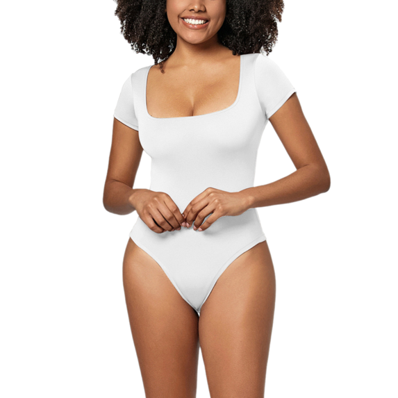 Eternatastic Women's Short Sleeve Tummy Control Bodysuits Sexy One Piece Square Neck Bodysuits