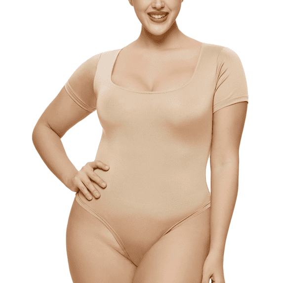 Eternatastic Women's Short Sleeve Tummy Control Bodysuits Sexy One Piece Square Neck Bodysuits