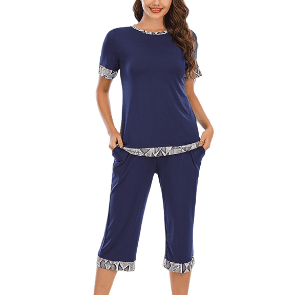 Eternatastic Women's Sleepwear Capri Pajama Sets Short Sleeve Two-Piece Pjs Round Neck Tops & Capri Pants