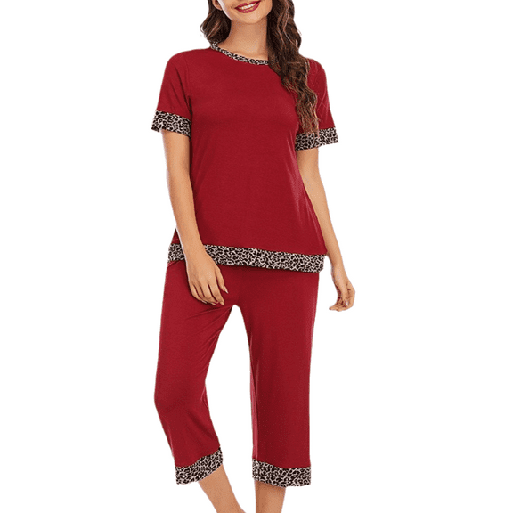 Eternatastic Women's Sleepwear Capri Pajama Sets Short Sleeve Two-Piece Pjs Round Neck Tops & Capri Pants