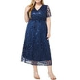 thumbnail image 1 of Eternatastic Women's V Neck Short Sleeve Sequin Wedding Dress Bridesmaid Cocktail Dress Plus Size XXL Dark Blue, 1 of 1