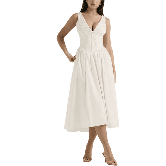 Eternatastic Women's V-Neck Sleeveless Midi Dress for Wedding Guest, Graduation, Party Ladies Beach Sundress Dresses with Pockets