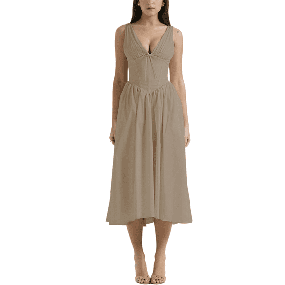 Eternatastic Women's V-Neck Sleeveless Midi Dress for Wedding Guest, Graduation, Party Ladies Beach Sundress Dresses with Pockets