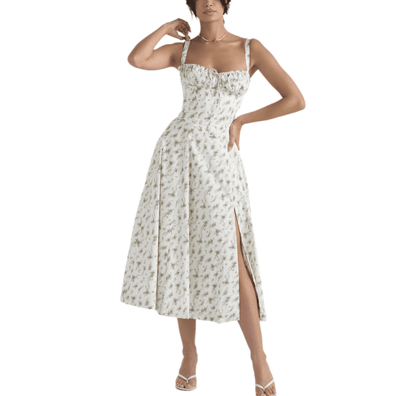 Eternatastic Womens Corset Dresses Sleeveless Split Floral Printed Midi Dress French Style Beach Vacation Dress