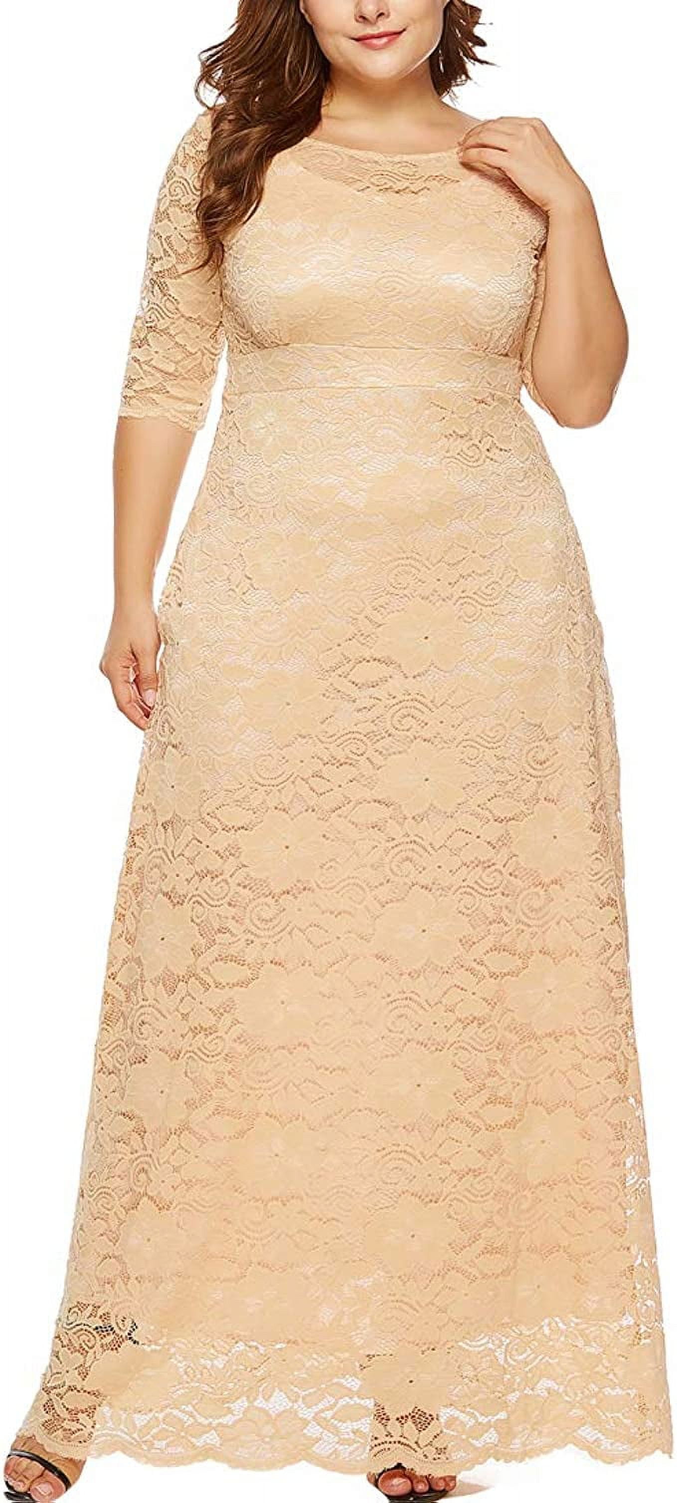 Eternatastic Women's Plus Size Floral Lace Midi Dress - Scoop Neck Cocktail Party Dress