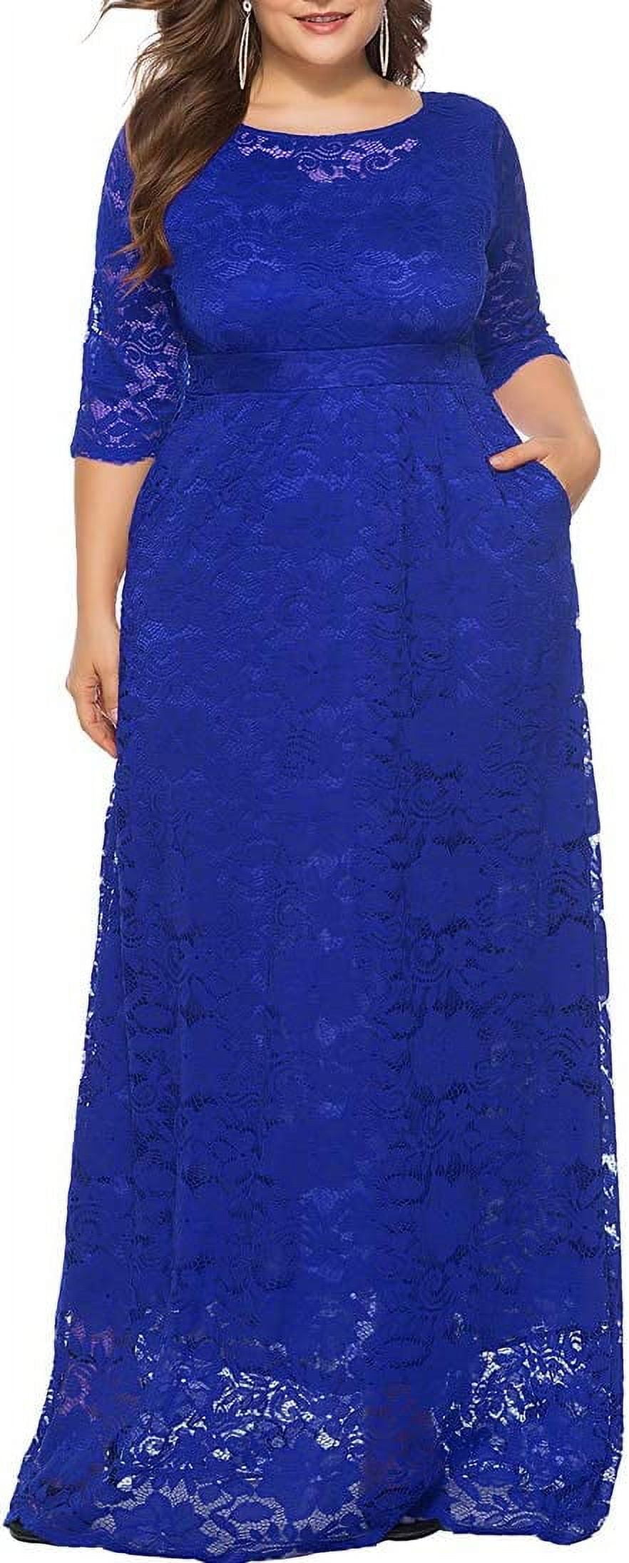 Eternatastic Women's Floral Lace Maxi Dress - Plus Size 2/3 Sleeve Evening Dress (Dusty Blue, 4XL) - View #12