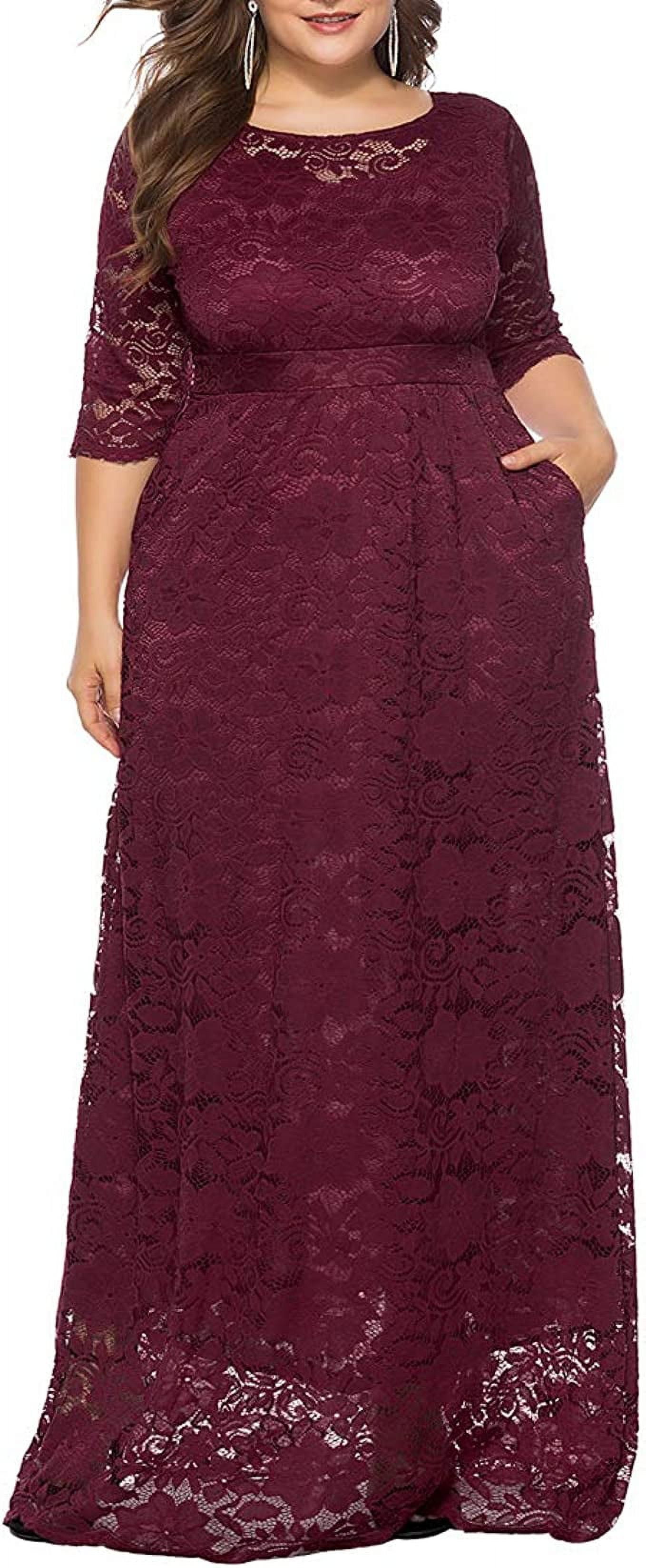 Eternatastic Women's Floral Lace Maxi Dress - Plus Size 2/3 Sleeve Evening Dress (Dusty Blue, 4XL) - View #6