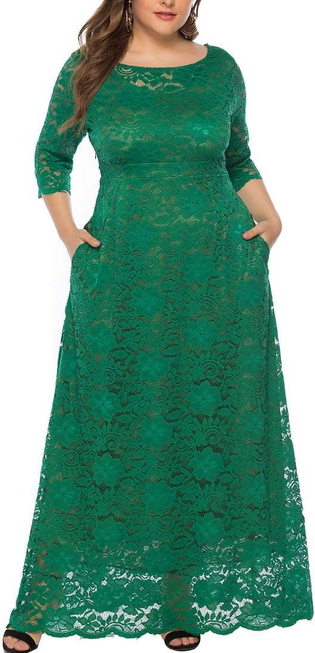 Eternatastic Women's Floral Lace Maxi Dress - Plus Size 2/3 Sleeve Evening Dress (Dusty Blue, 4XL) - View #9