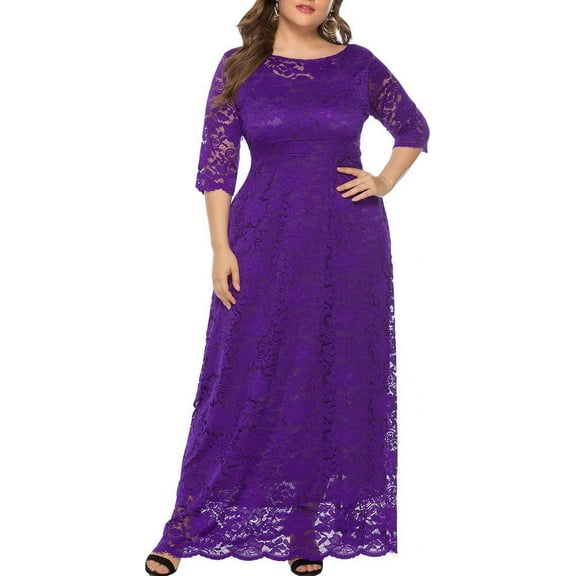 Eternatastic Womens Floral Lace 2/3 Sleeves Maxi Dress Evening Party Long Dress XL Purple