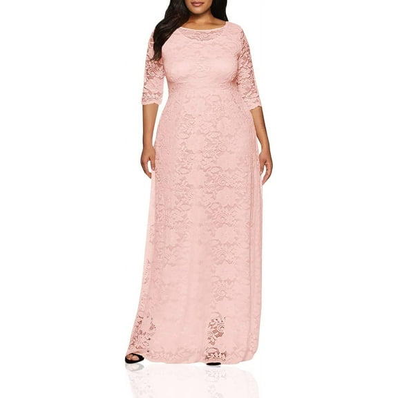 Eternatastic Womens Floral Lace 2/3 Sleeves Maxi Dress Evening Party Long Dress XXL Pink