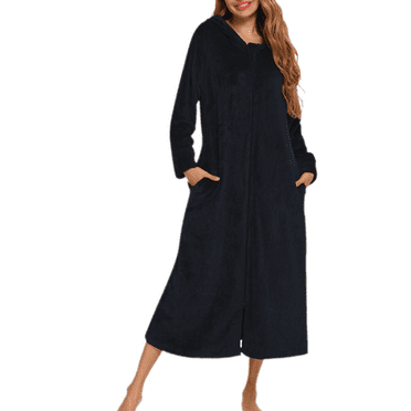 Eternatastic Womens Housecoat Zip Robe Fleece Zip Up Front Robe Bathrobe Plush Warm Zipper House Coat Lounger with Pockets