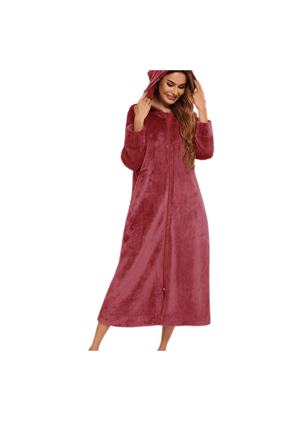 Womens Housecoat Zip Robe Fleece Zip Up Front Robe Bathrobe Plush Warm Zipper House Coat Lounger with Pockets