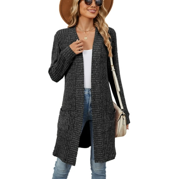 Eternatastic Womens Long Sleeve Button Down Rib Knit Sweater Coat Casual Open Front Long Cardigan