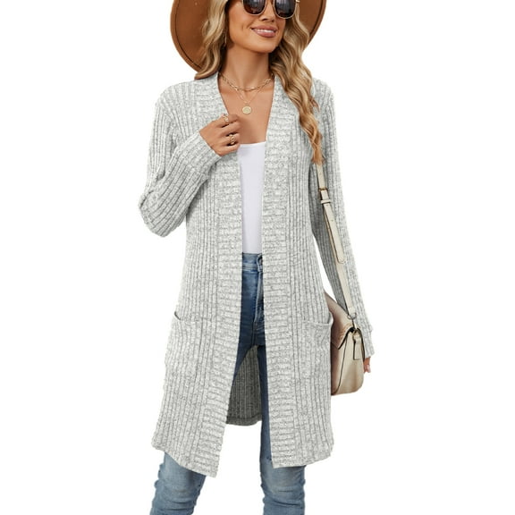 Eternatastic Womens Long Sleeve Button Down Rib Knit Sweater Coat Casual Open Front Long Cardigan