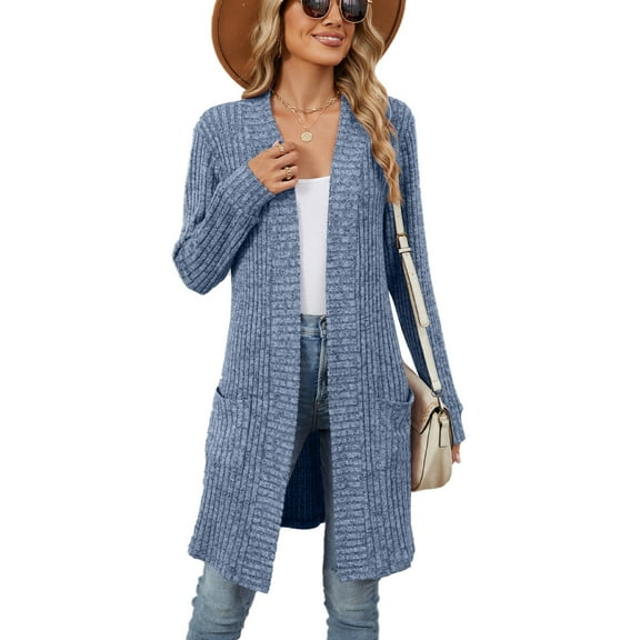 Eternatastic Womens Long Sleeve Button Down Rib Knit Sweater Coat Casual Open Front Long Cardigan