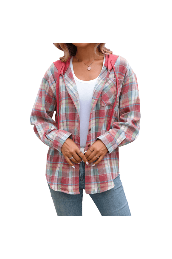 Womens Long Sleeve Button Down Shirts Boyfriend Oversized Blouses Tops Plaid Shirt Casual Work Tops